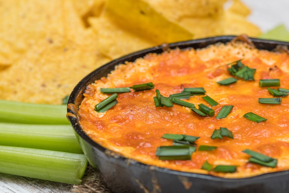 loaded cauliflower and buffalo chicken casserole