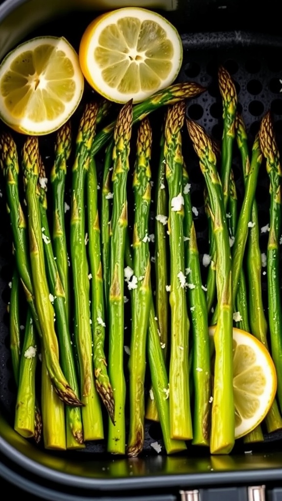 Air fryer asparagus with lemon slices