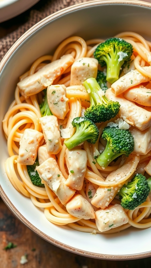 Bowl of Chicken Alfredo with Broccoli