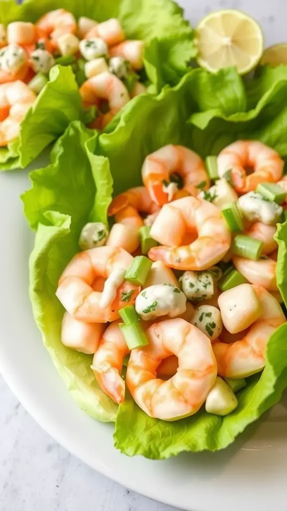 Creamy shrimp salad served in lettuce leaves.