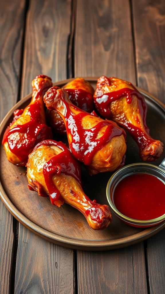 Delicious crispy baked BBQ chicken legs on a plate