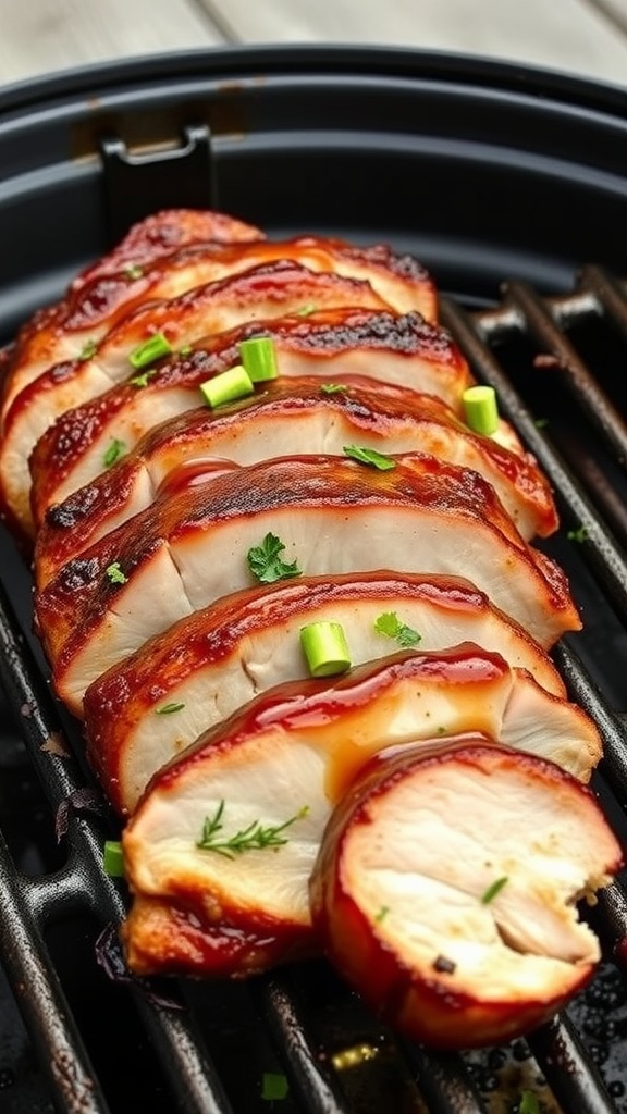 Honey Garlic Glazed Pork Tenderloin sliced and garnished