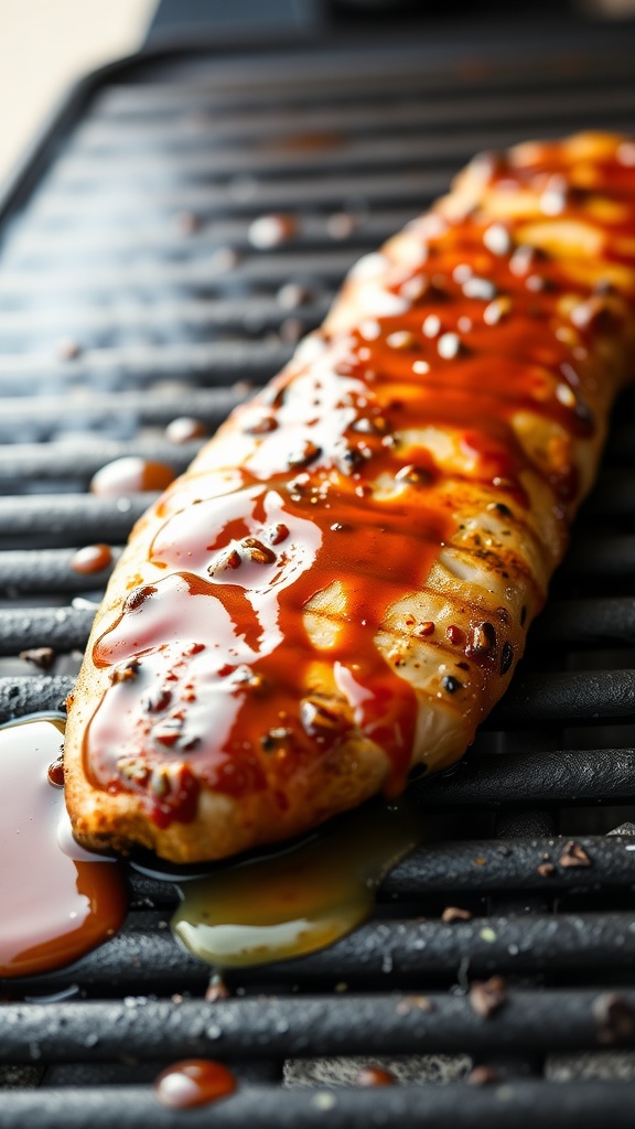 Maple Mustard Glazed Pork Tenderloin on a grill