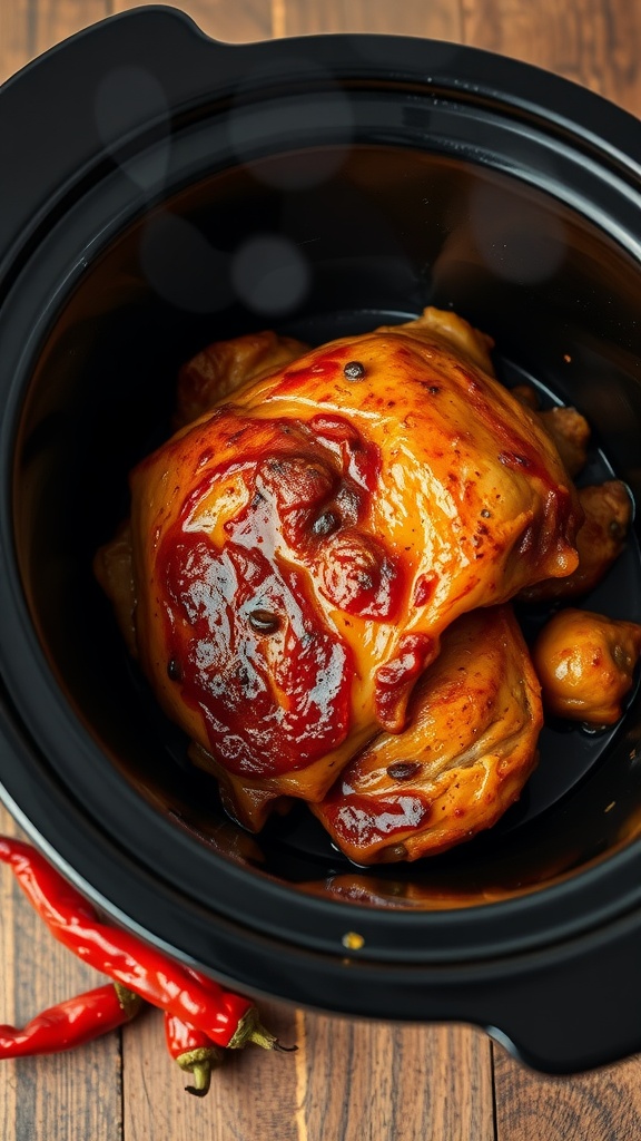 Crockpot with smoky chipotle BBQ chicken