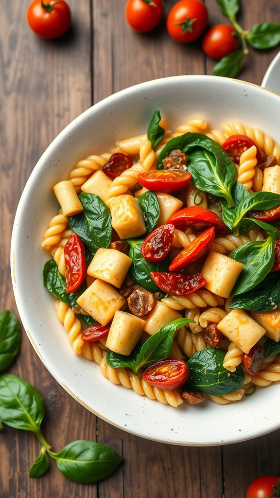 Delicious Sun-Dried Tomato Chicken Orzo in a bowl with fresh ingredients.