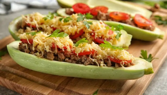 Beef and Spinach Stuffed Zucchini Boats
