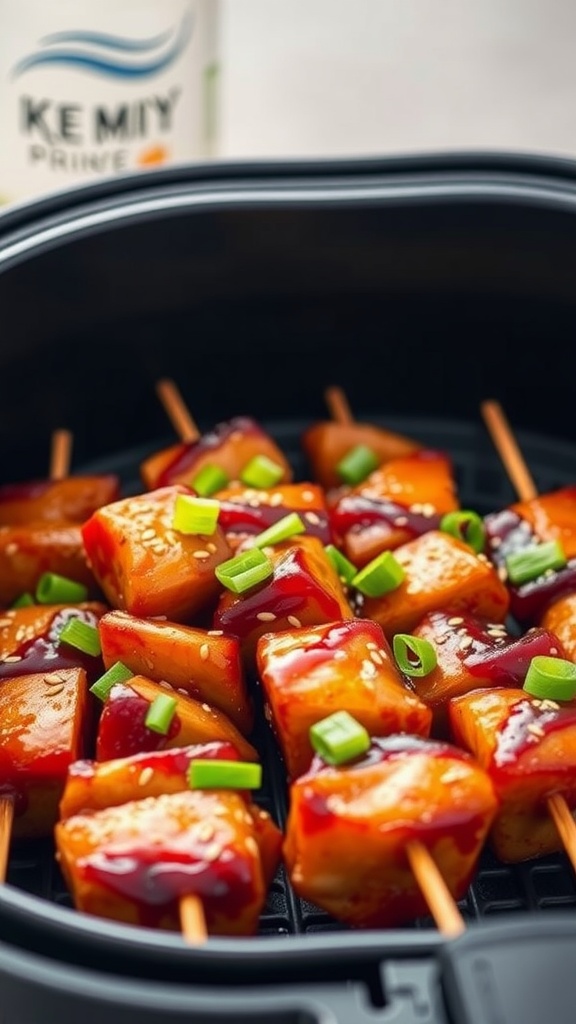 Delicious teriyaki chicken skewers ready for air frying