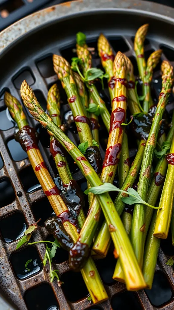 Balsamic glazed asparagus garnished with fresh herbs