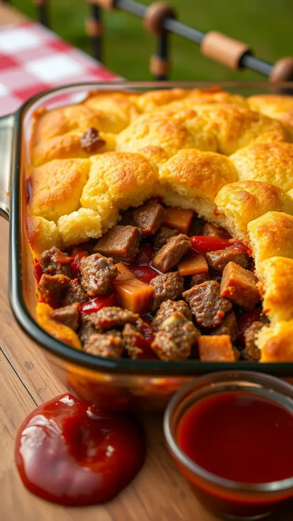 BBQ Beef Casserole with Cornbread Topping