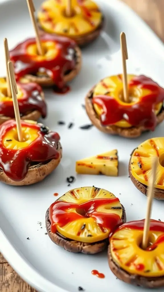 BBQ Pineapple Portobello Appetizers on a platter