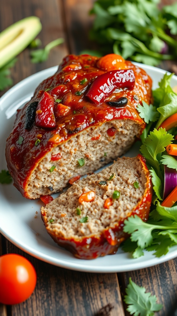 BBQ Turkey Meatloaf with Veggies served with fresh salad