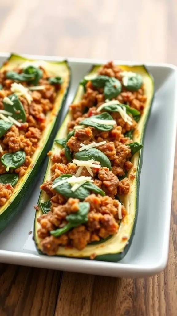 Beef and Spinach Stuffed Zucchini Boats ready to be served