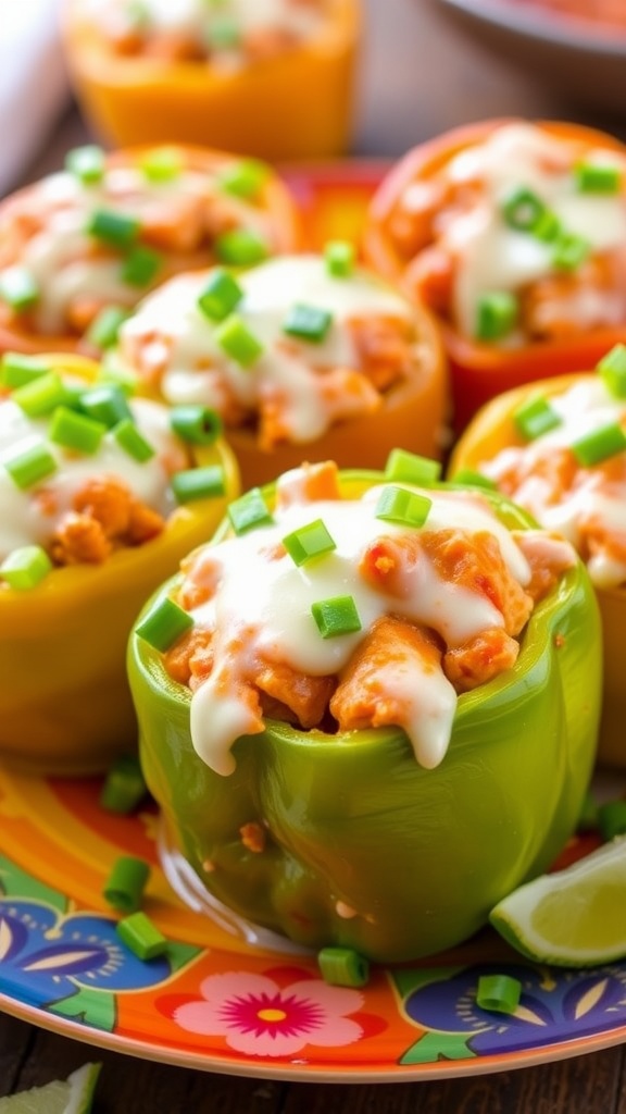 Buffalo Chicken Stuffed Peppers with green onions
