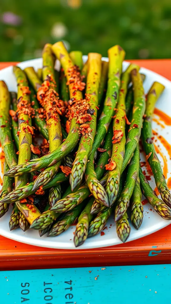 Cajun seasoned asparagus served on a plate