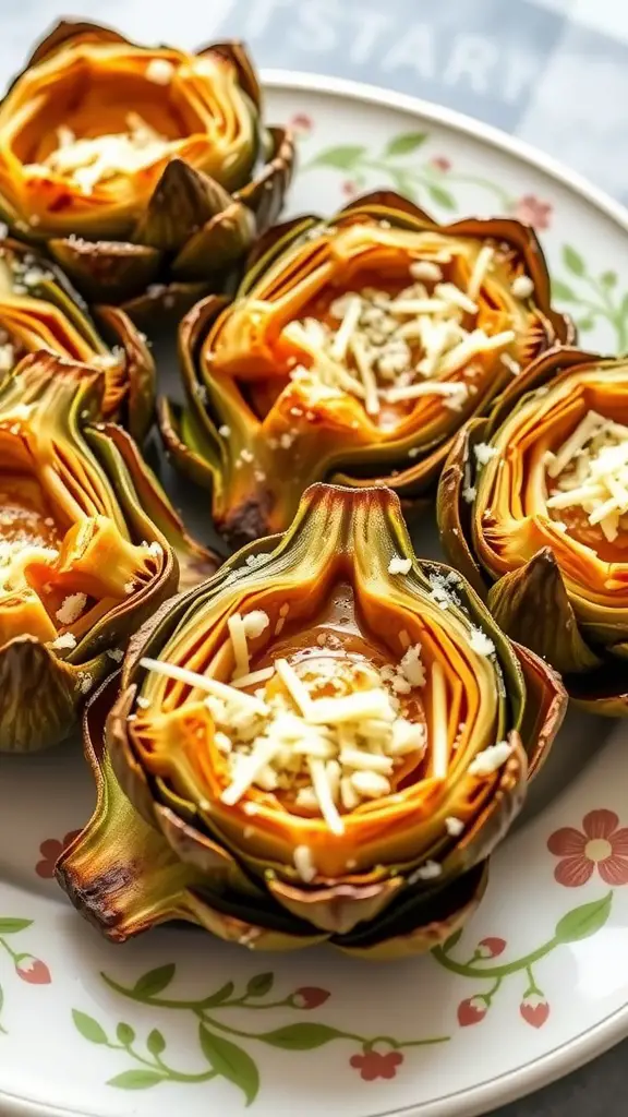 Cheesy grilled artichokes topped with melted Parmesan cheese.