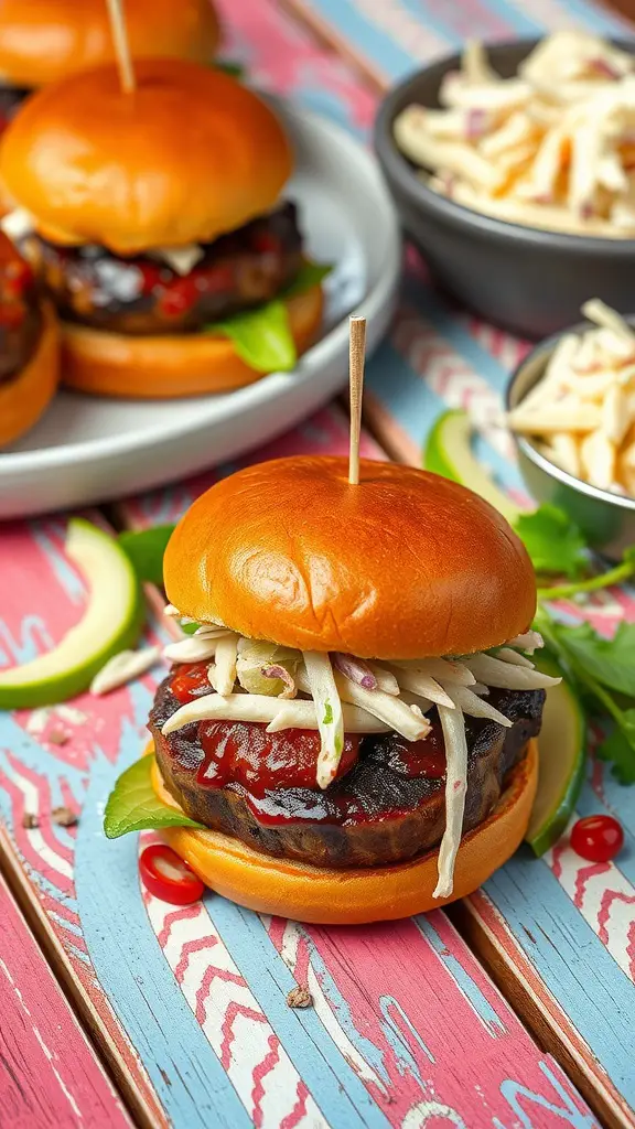 Classic BBQ Portobello Mushroom Sliders on a wooden board