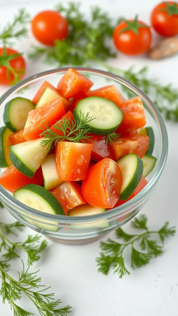 A refreshing cucumber and tomato salad with dill