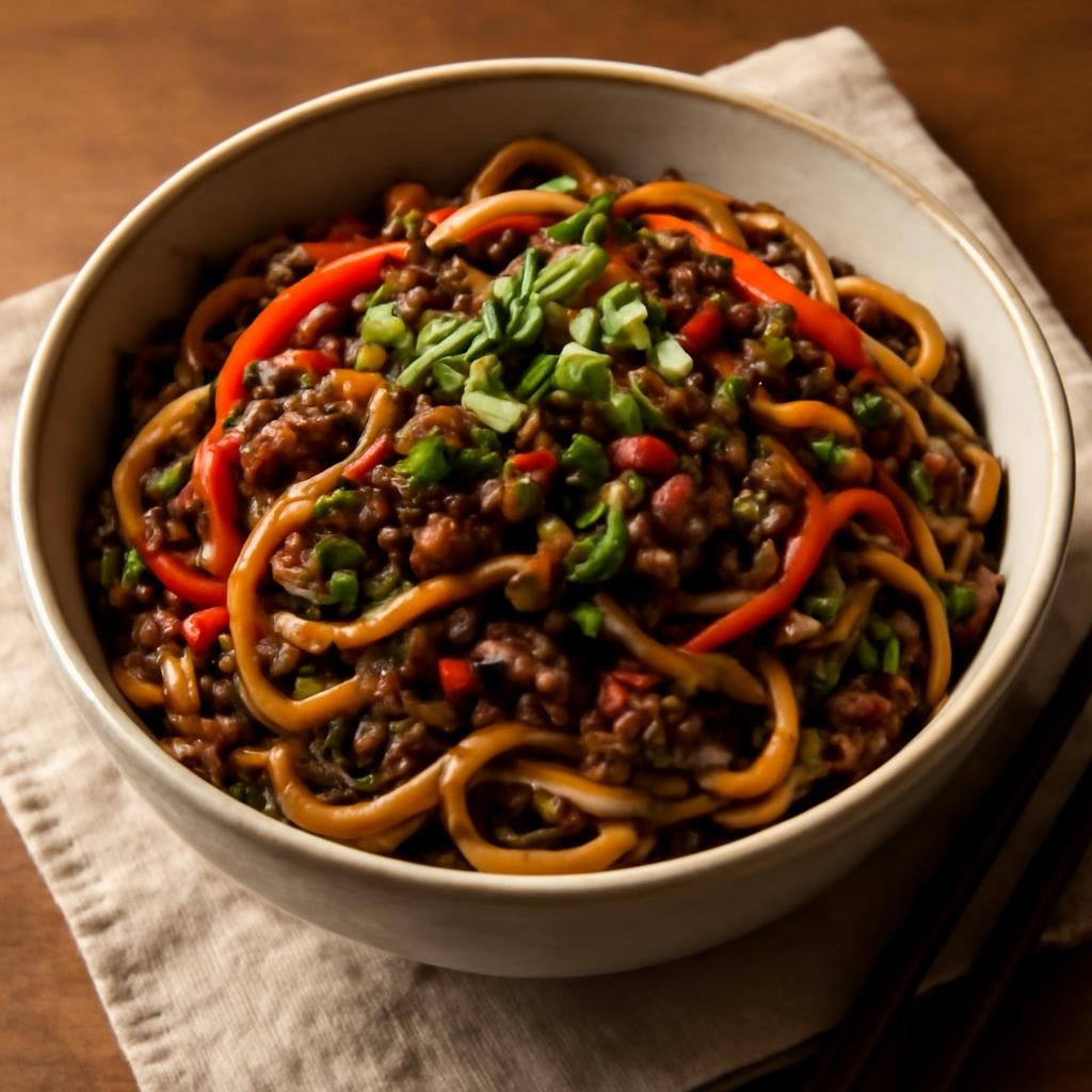Ground Beef Mongolian Noodles