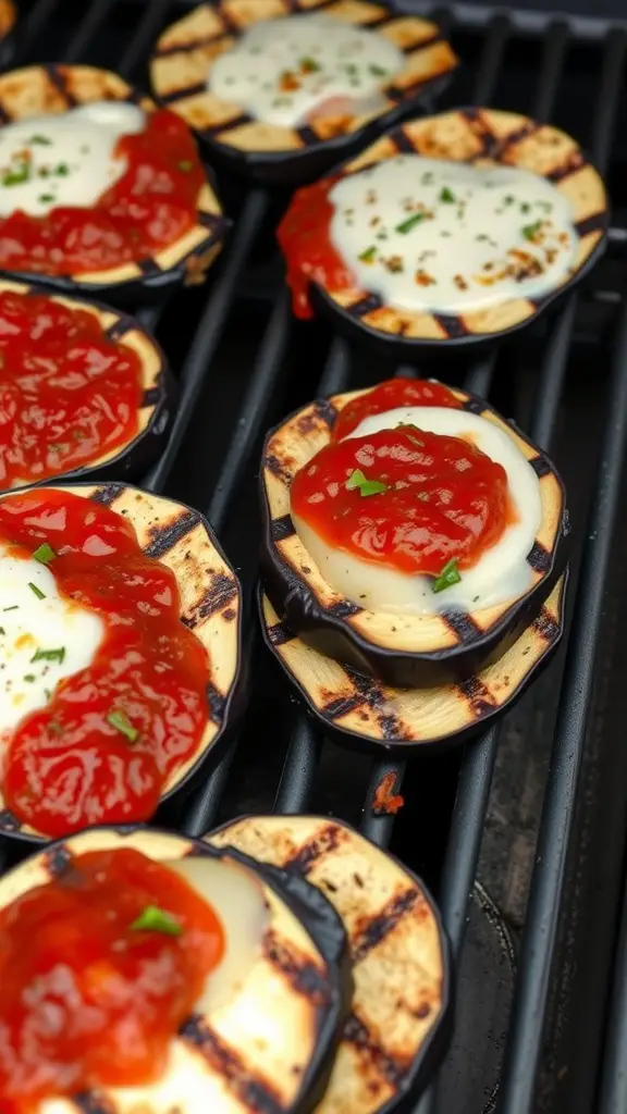 Delicious grilled eggplant parmesan with marinara sauce and melted cheese