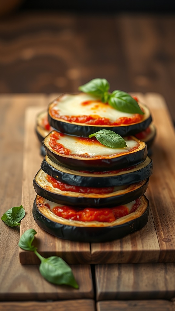 Eggplant Parmesan Stacks layered with marinara sauce and cheese