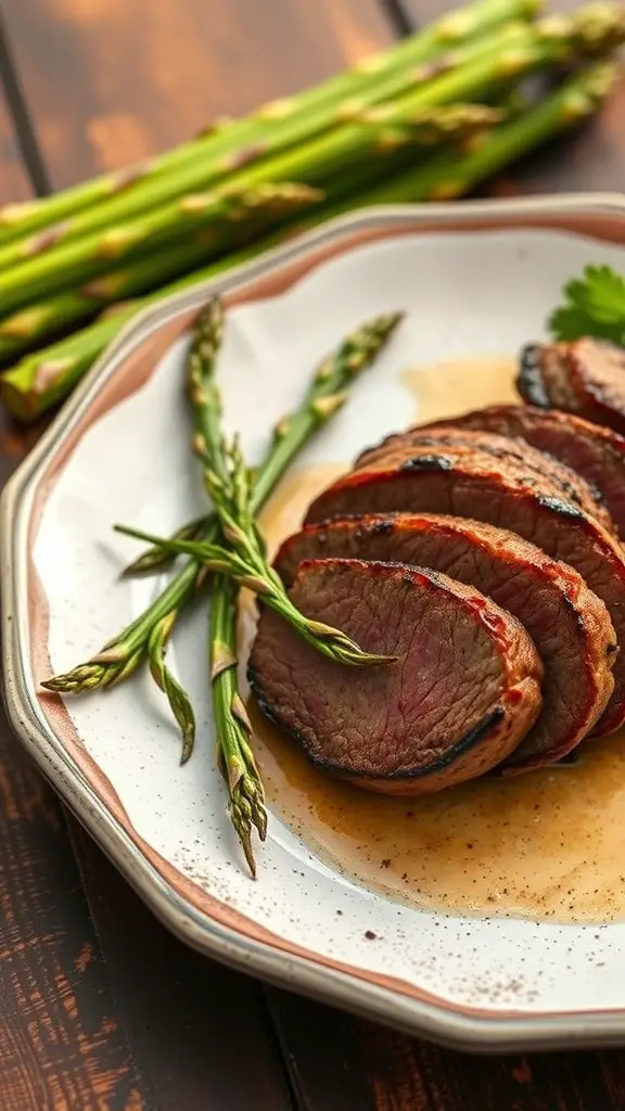 Grilled beef tenderloin medallions served with asparagus