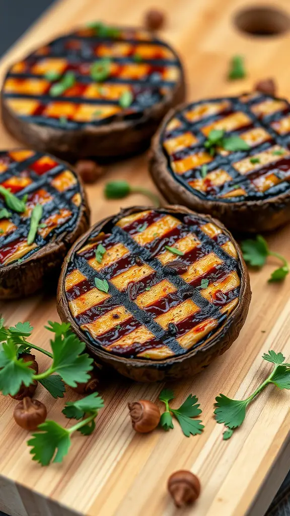 Grilled portobello mushrooms with herbs and grill marks