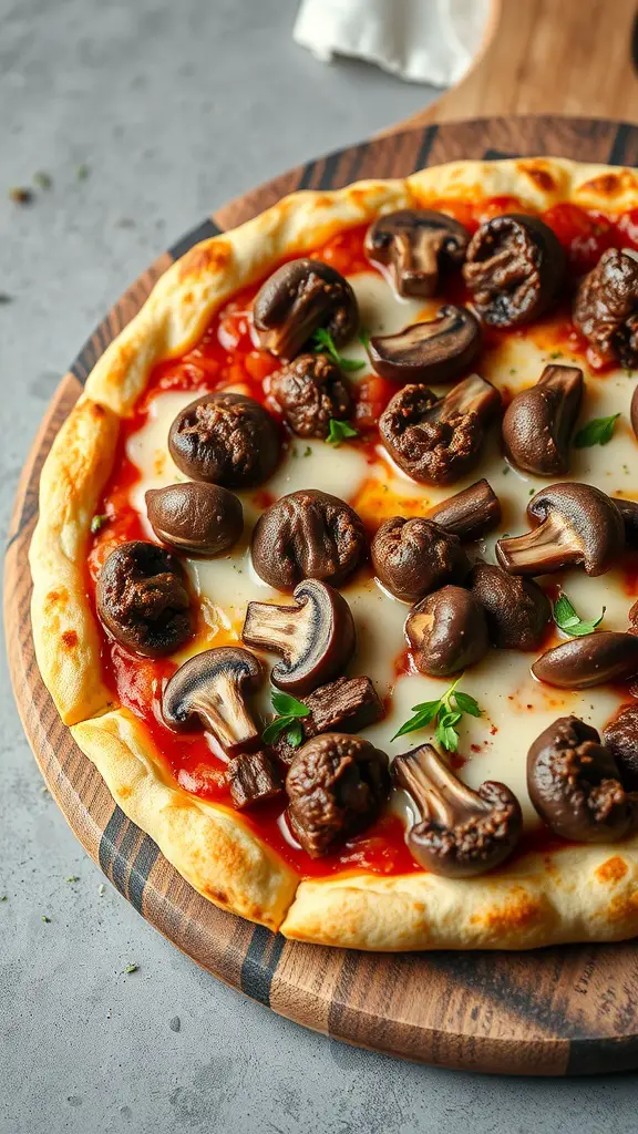 Grilled Beef and Mushroom Pizza ready to be served