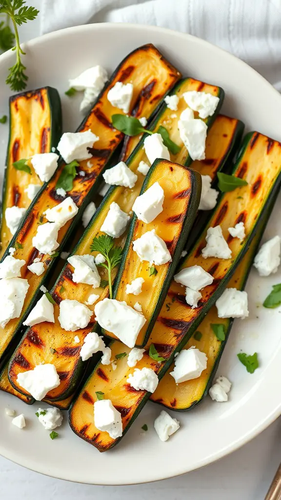 Grilled zucchini garnished with feta cheese