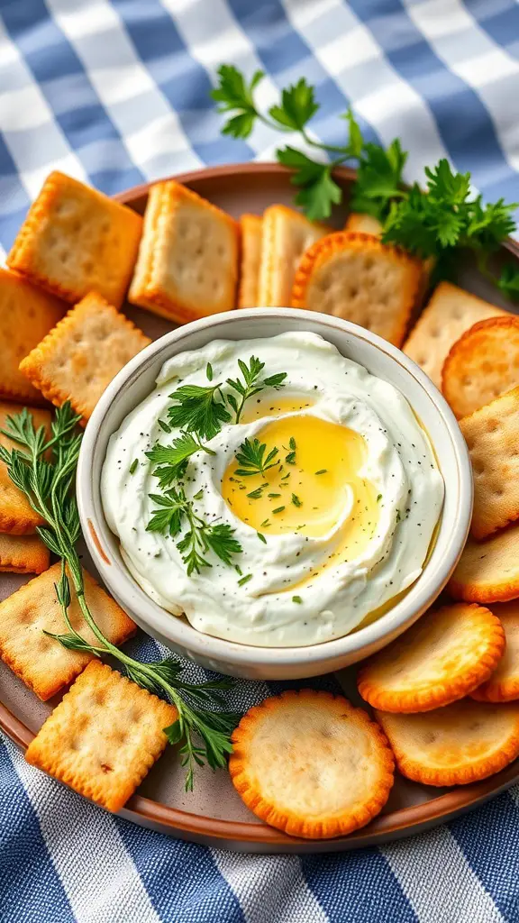 A creamy herbed feta and yogurt dip served with crackers