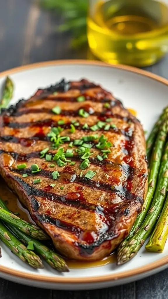 Grilled flat iron steak with herbs and mustard