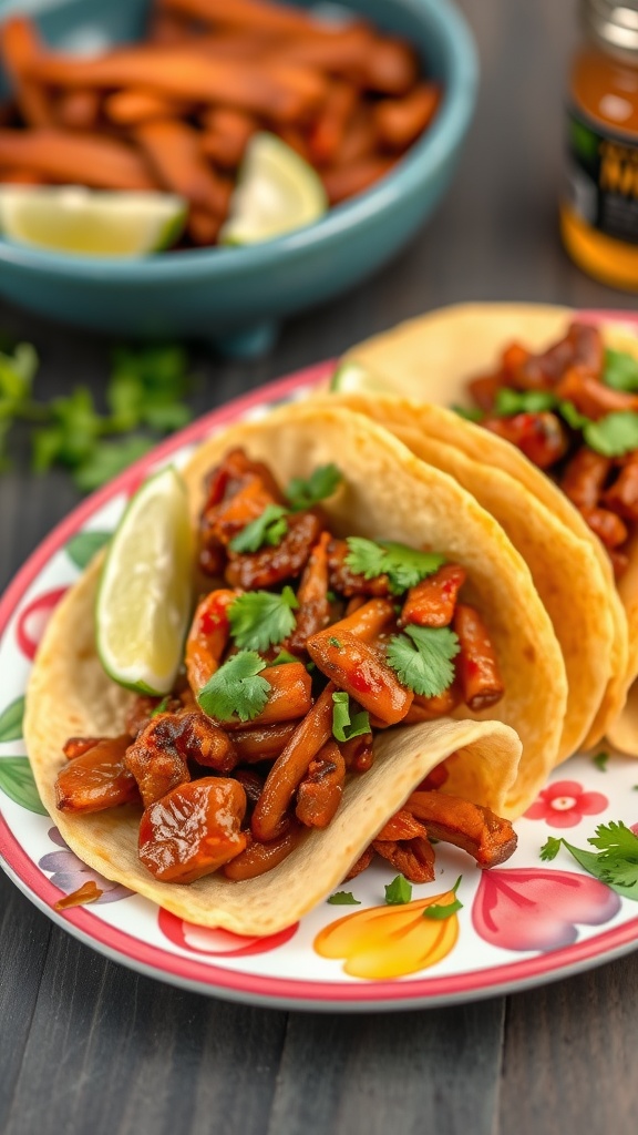 Hoisin BBQ Pork Tacos with lime and cilantro