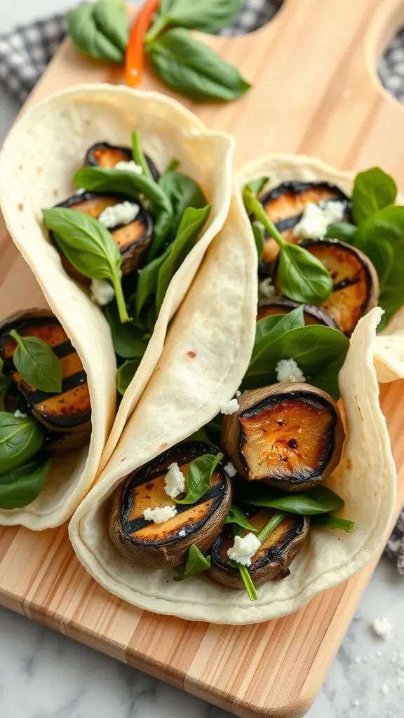 Lemon Basil Portobello Wraps with spinach and feta cheese
