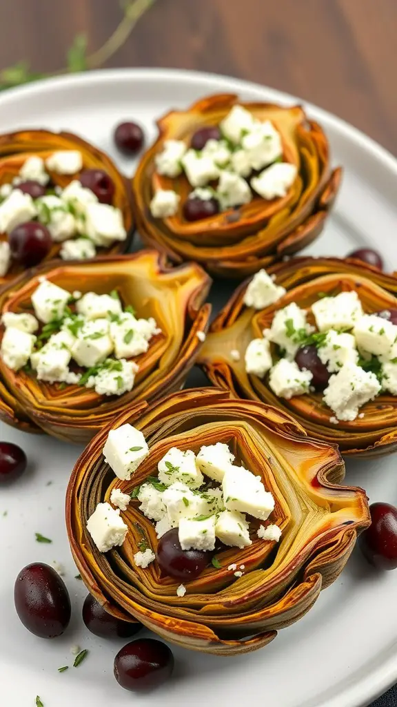 Grilled artichokes with feta cheese and parsley