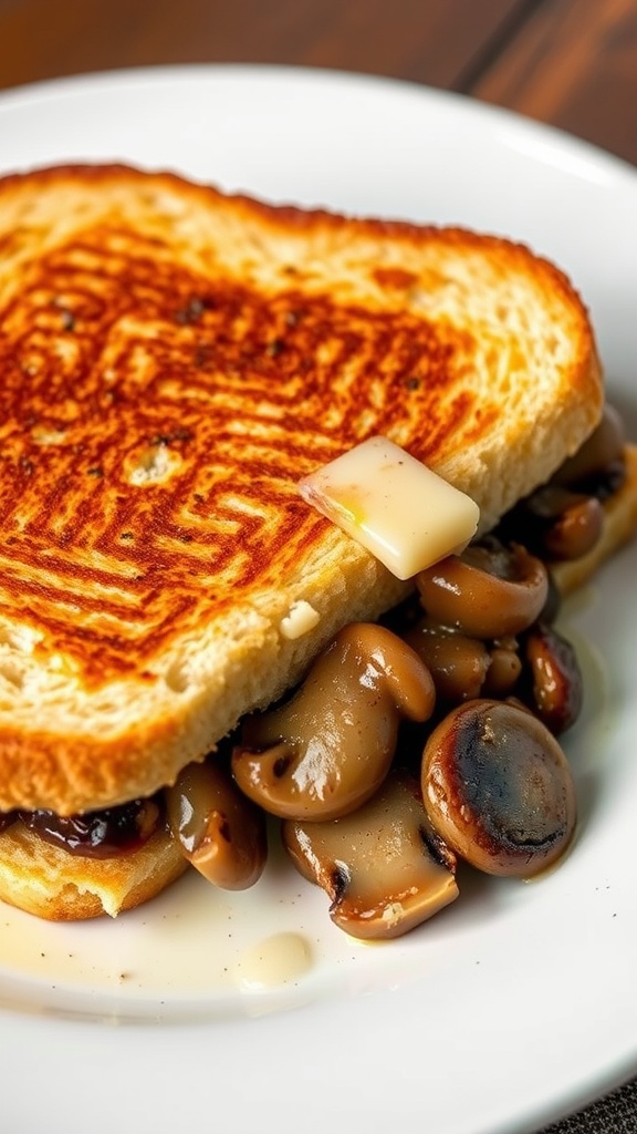 Deliciously toasted mushroom and Gruyère grilled cheese sandwich