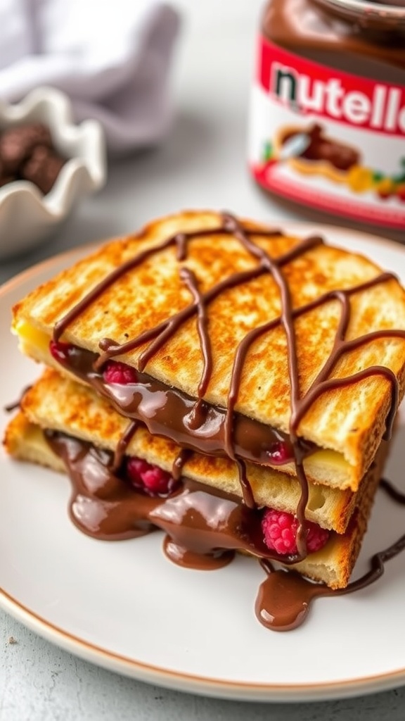 Grilled cheese sandwich with Nutella and raspberry jam