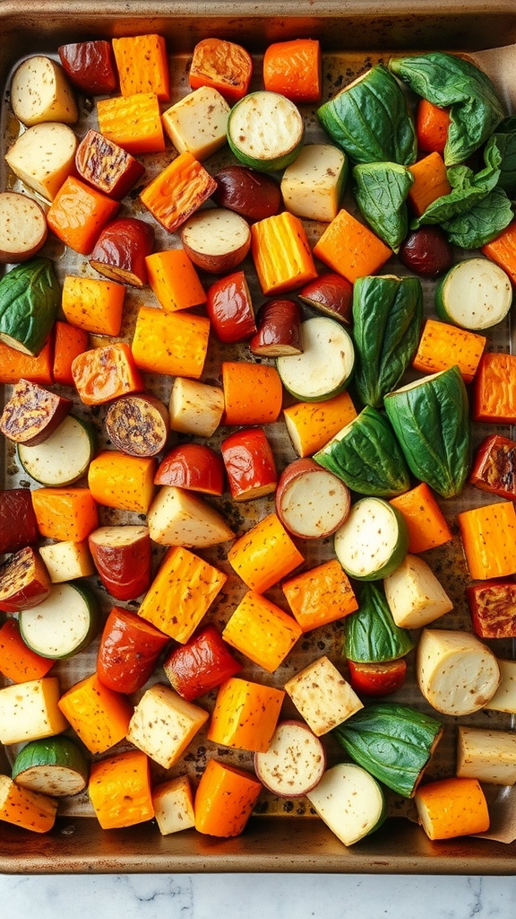 A variety of roasted vegetables seasoned with olive oil and herbs