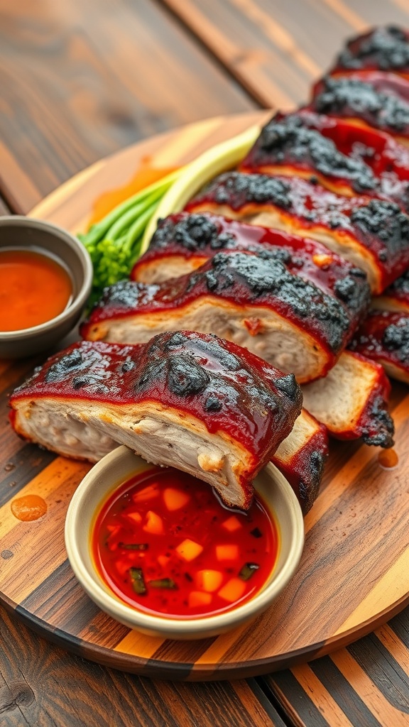 Grilled pork belly served with spicy dipping sauce.