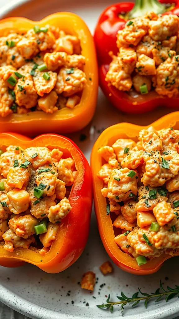 Colorful salmon-stuffed bell peppers, fresh and healthy.