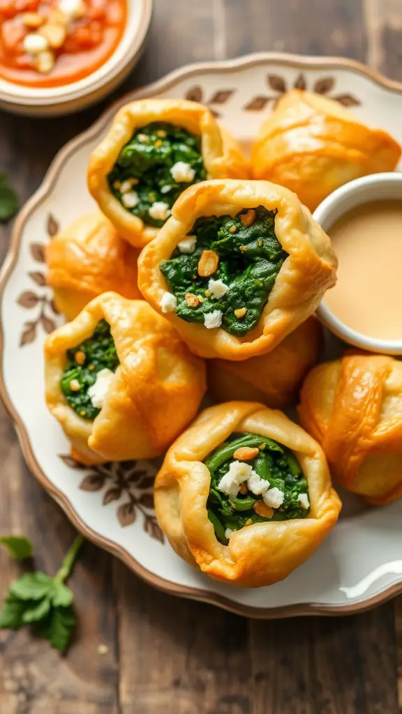 Savory Spinach and Feta Pastry Puffs on a decorative plate