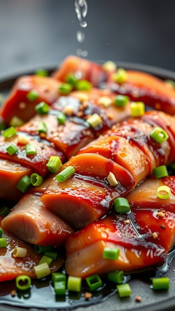Sliced pork belly with sesame oil and green onions