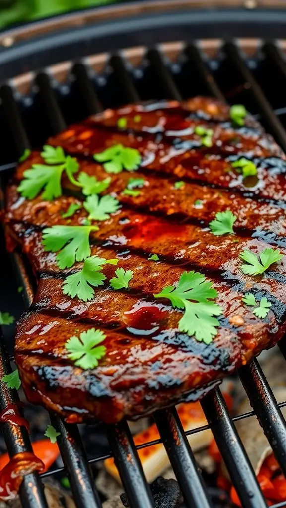 Smoky Chipotle Marinated Flank Steak on the grill