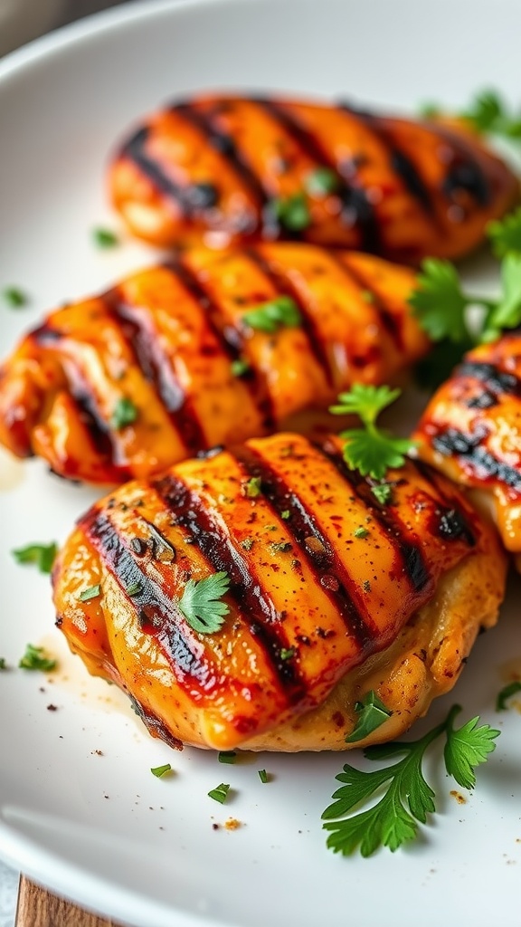 Smoky paprika chicken breasts garnished with parsley.
