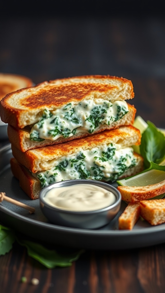 Delicious Spinach Artichoke Cream Cheese Melt sandwiches on a plate