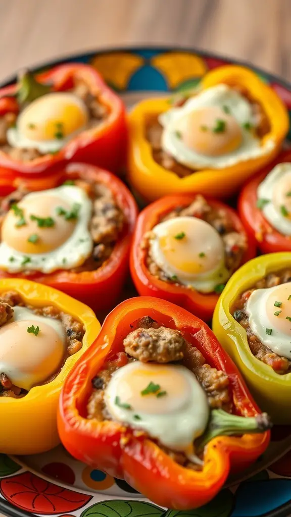 Stuffed bell peppers with breakfast sausage and eggs