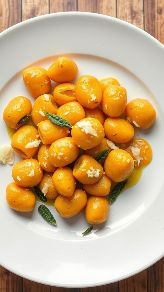 Delicious sweet potato gnocchi tossed in sage butter, garnished with crispy sage leaves.