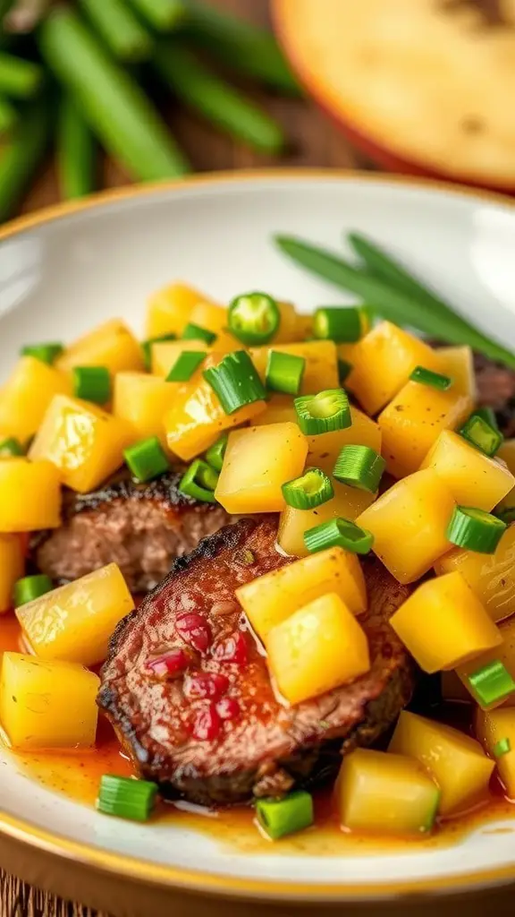 Teriyaki Beef Tenderloin served with Pineapple Salsa