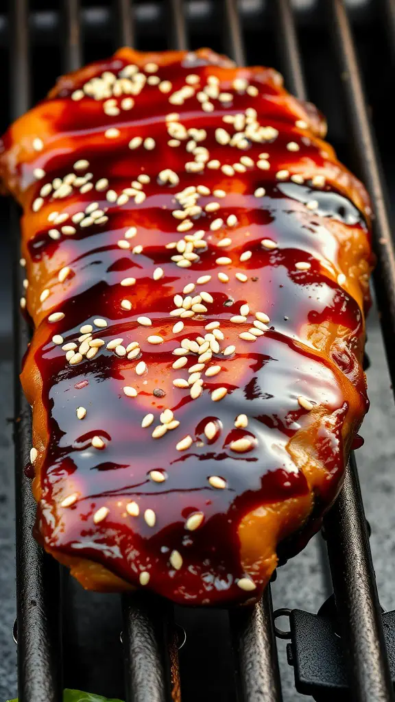 Grilled Teriyaki Glazed Pork Loin with sesame seeds