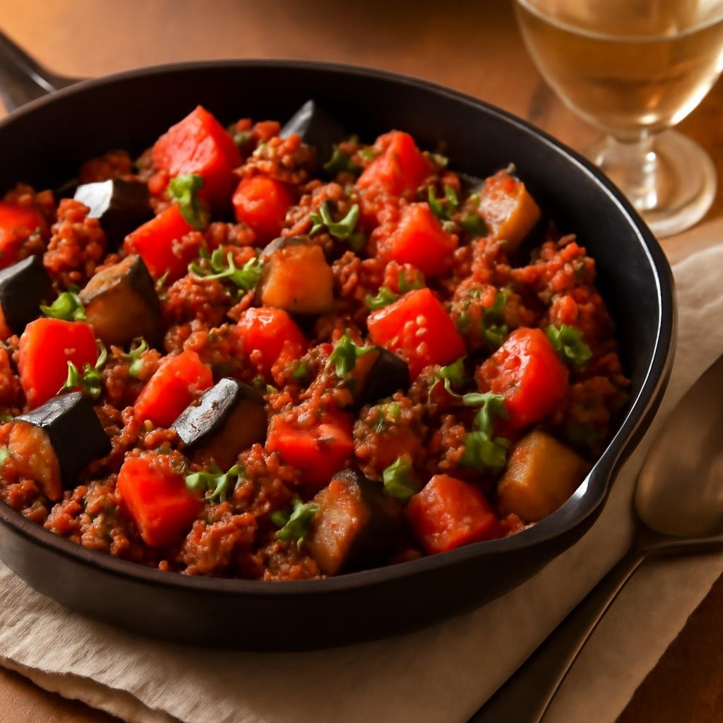 Eggplant Tomato Ground Beef Skillet