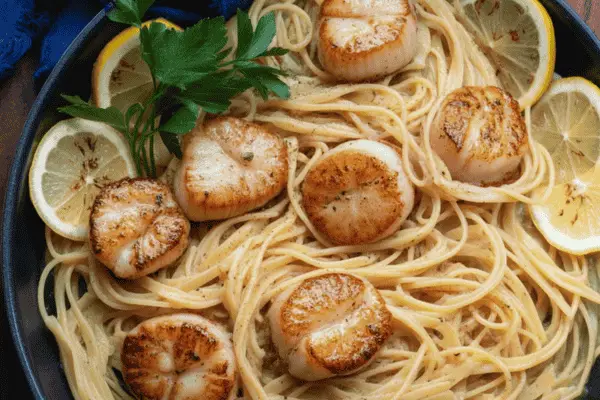 easy Lemon Garlic Scallop Pasta
