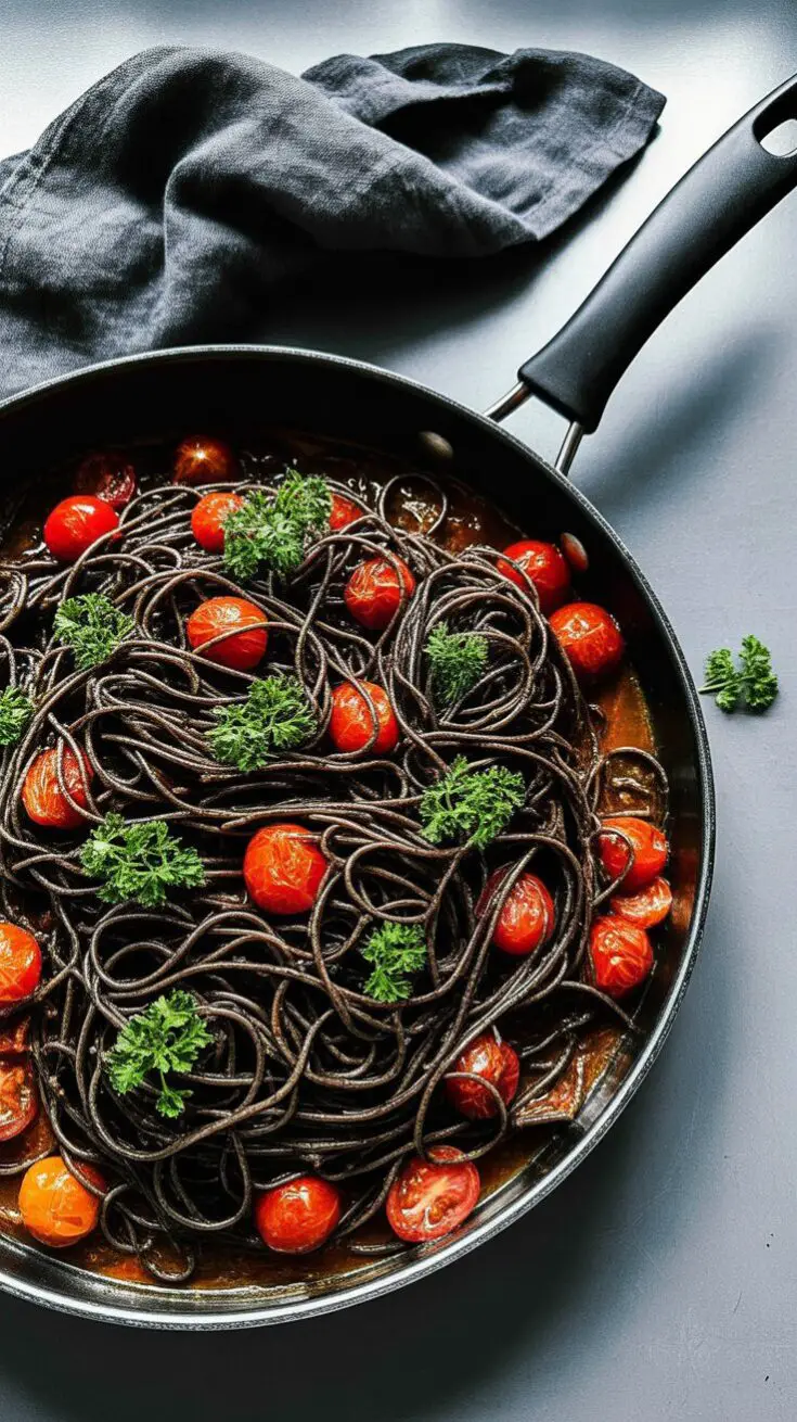 Squid Ink Pasta with Shrimp